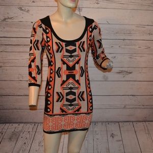 T/O Sweaters Aztec Print Knit Dress Brown M